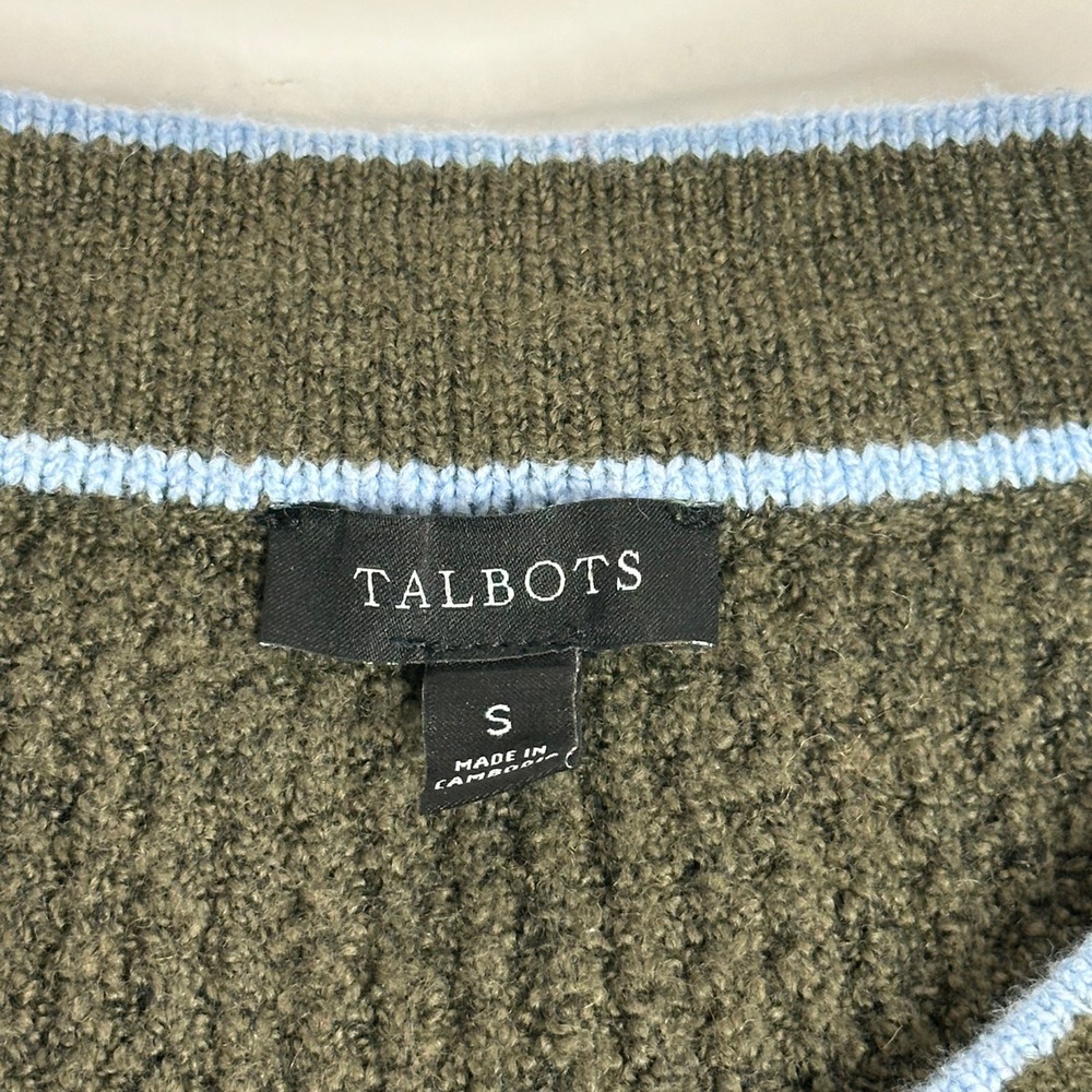 Talbots Olive Green Tipped Texture Knit Cardigan Sweater Womens Small Wool Blend - Picture 7 of 9